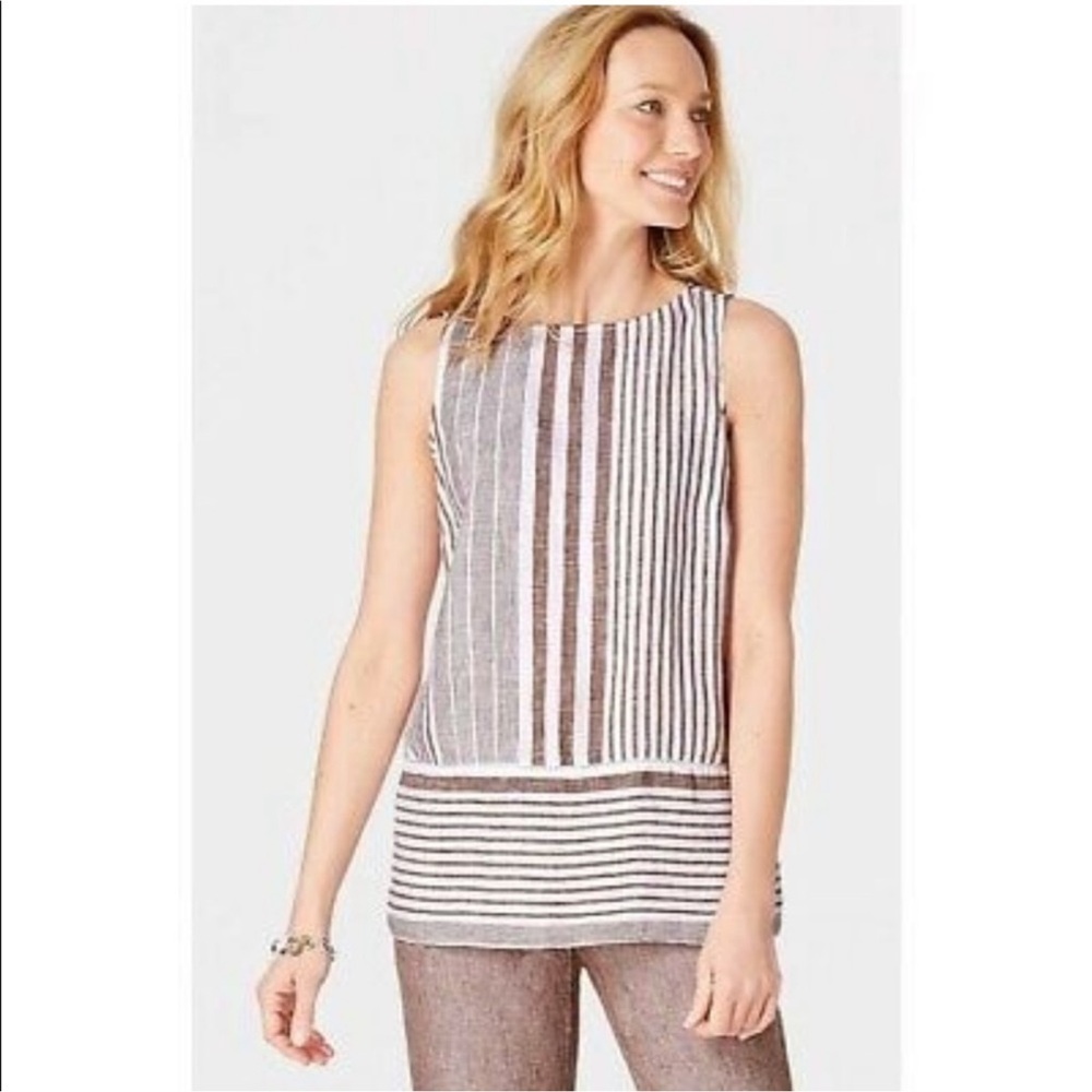 J. Jill Women's Love Linen Tank Top Brown White 100% Linen Breathable Sz. XL